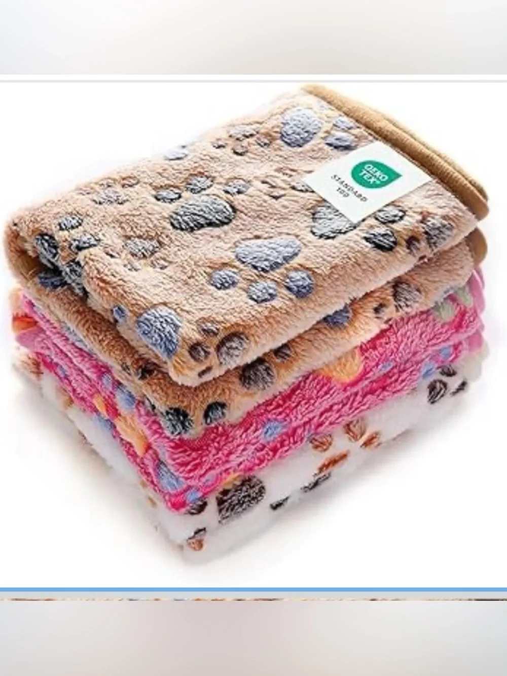 Plush Paw Print Pet Blanket Stack - Beige, Pink, White